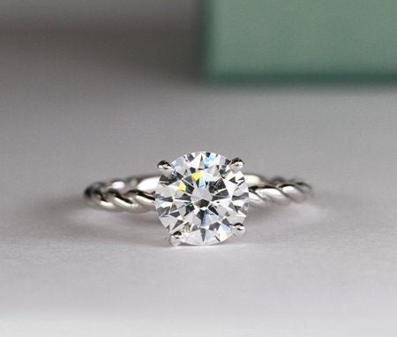 2 CT Round Moissanite Wedding Ring Brilliant cut Engagement Ring Twisted rope Engagement ring 4 Prong diamond Solitaire Ring