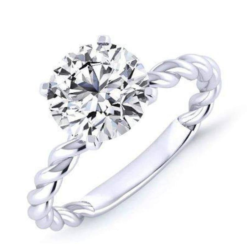 2 CT Round Moissanite Wedding Ring Brilliant cut Engagement Ring Twisted rope Engagement ring 4 Prong diamond Solitaire Ring