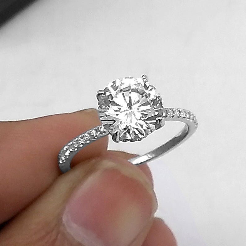 3 CT Round Moissanite Wedding Ring 925 Sterling Silver / 14K | Etsy
