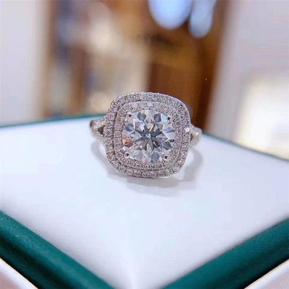 Round double halo deals split shank engagement ring