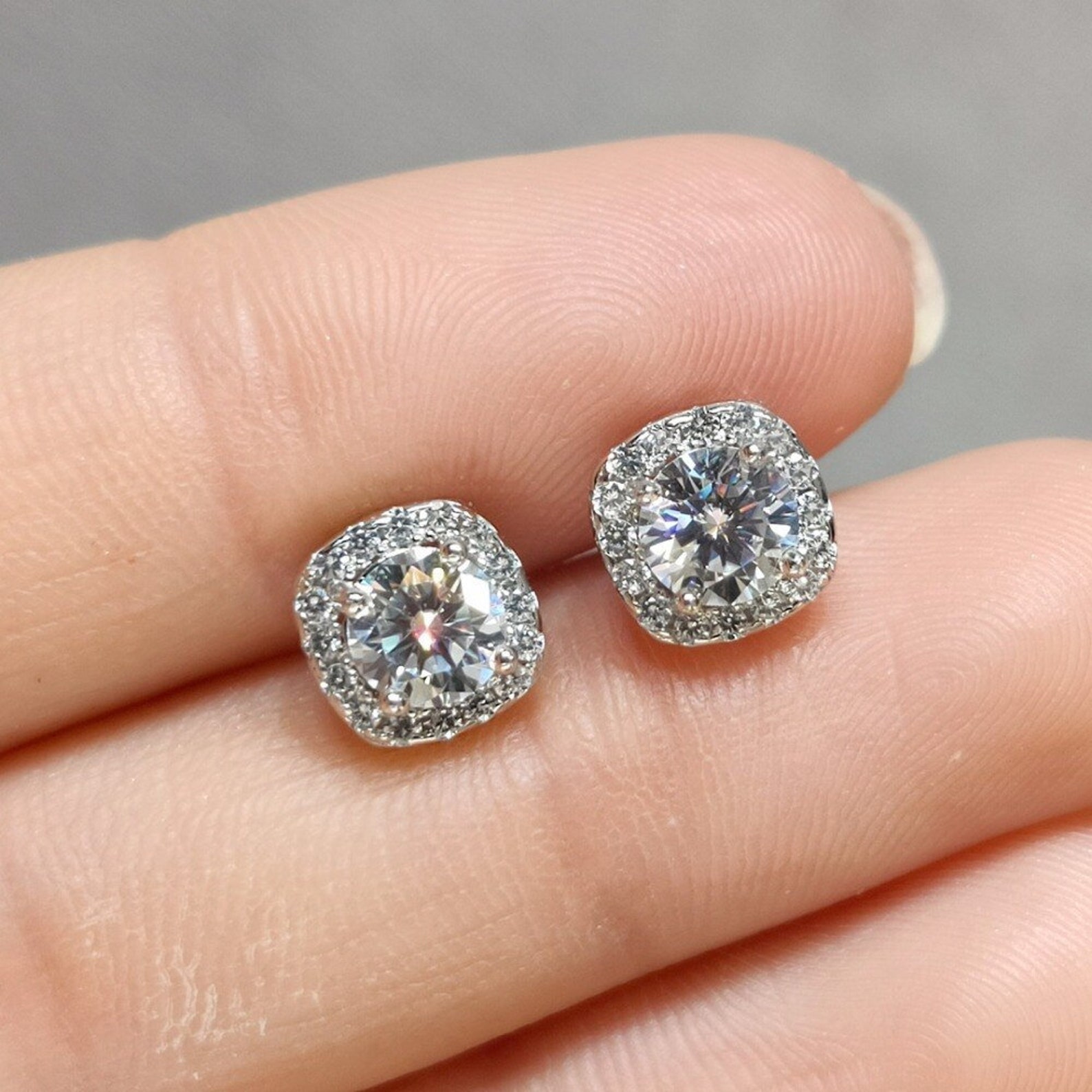Moissanite Halo Earring Stud/moissanite Square Stud Etsy