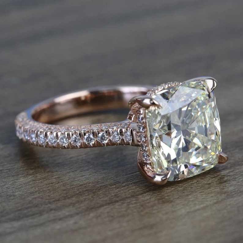 3.5 CT Cushion Cut Moissanite Engagement Ring / 14K Rose Gold - Etsy