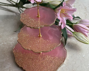 Super glam geode style 3 tier cake stand resin made