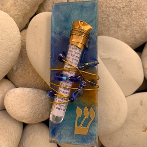 Handmade crystalline resin Mezuzah , unique work of Jewish art, functional art