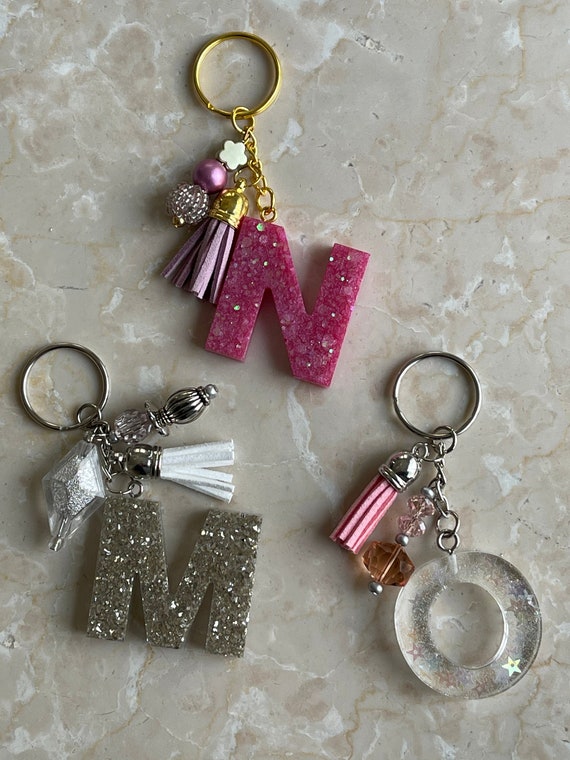 Geode Style Colorful Gold and Silver Resin Letter Keychains