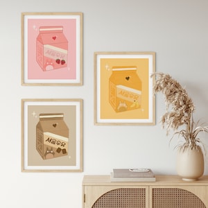 Milk Box Art Print Set of 3, Korean Food Art, Japanese Food Art