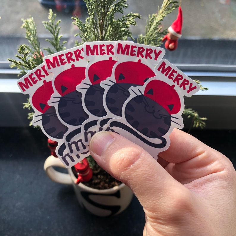 Die Cut Matte Cat Kawaii Cat Sticker Merry Meow Sticker Cat Christmas Sticker