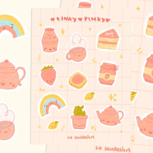 Tea and Snacks Sticker Sheet Pastel Pink, Bullet Journal Stickers, Scrapbook Stickers, Planner Stickers