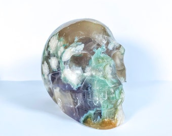 Green Flower Agate Skull