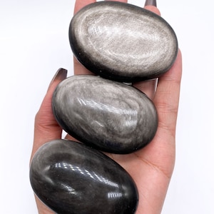 Silver Sheen Obsidian Palm Stone