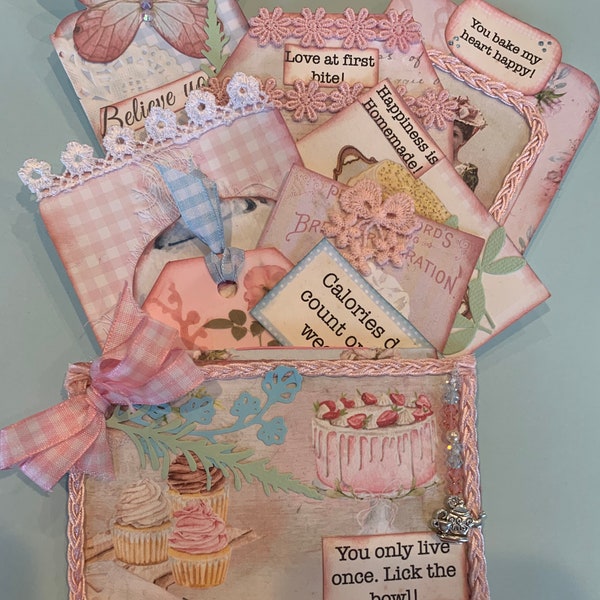 Shabby Chic journal pocket; Shabby Chic cooking pocket; cooking journal; junk journal pocket; journaling tags; shabby journal tags; gift tag