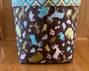 Woodland Animals Fabric Basket: Nursery Storage Bin