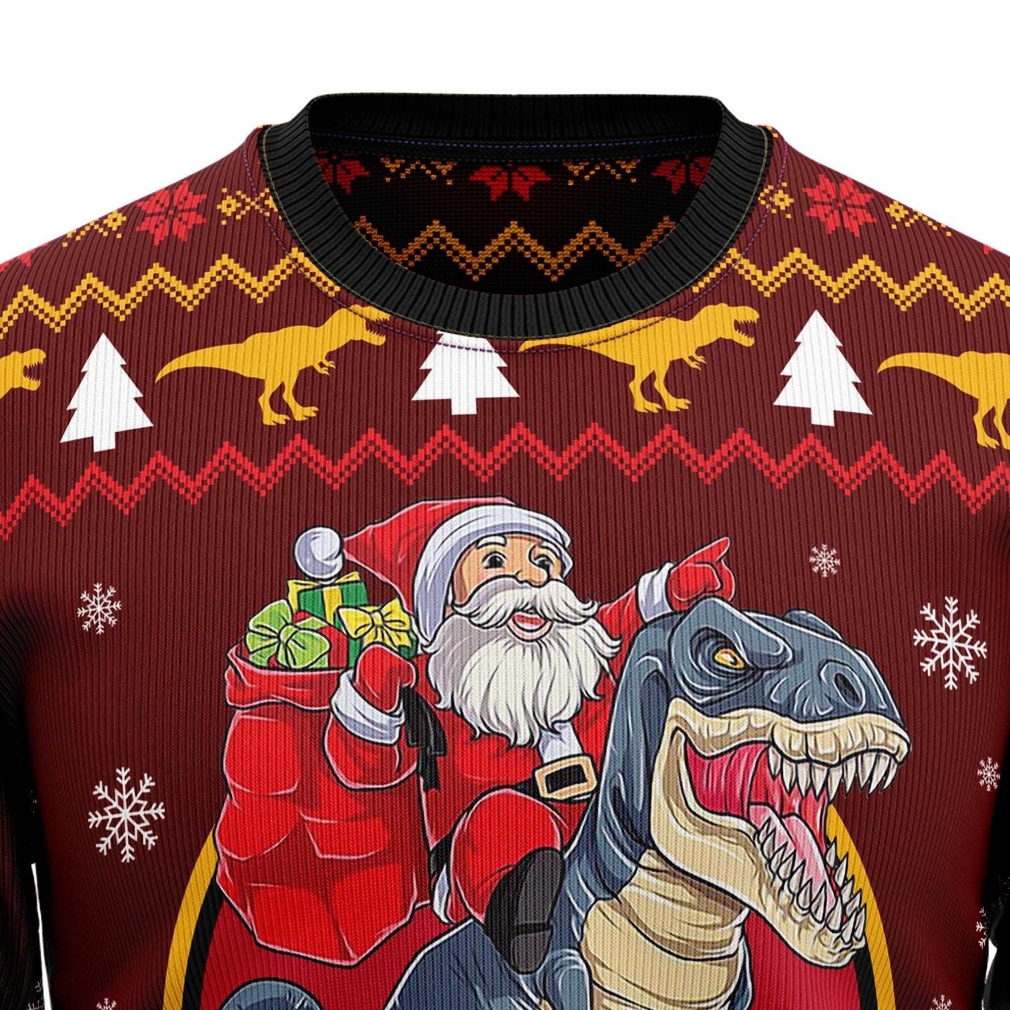 Discover Santa and T-rex Ugly Christmas Sweater, Dinosaur Park Ugly Sweater, Xmas Sweater, Christmas Gift, Unisex Sweater Gift, Ugly Sweater