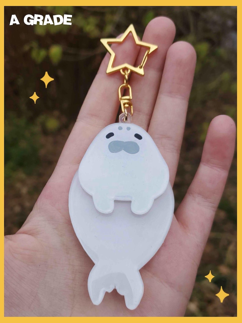 White Seal Dangle Keychain | Hand-made Shrinky Dink Keychains - Etsy