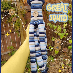 Randig sockapa med stor bläckfisk gosedjur | Handsydd sockdjur/bläckfisk