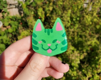 Green Kitty Cat Pin | Hand-Made Shrinky Dink Pins
