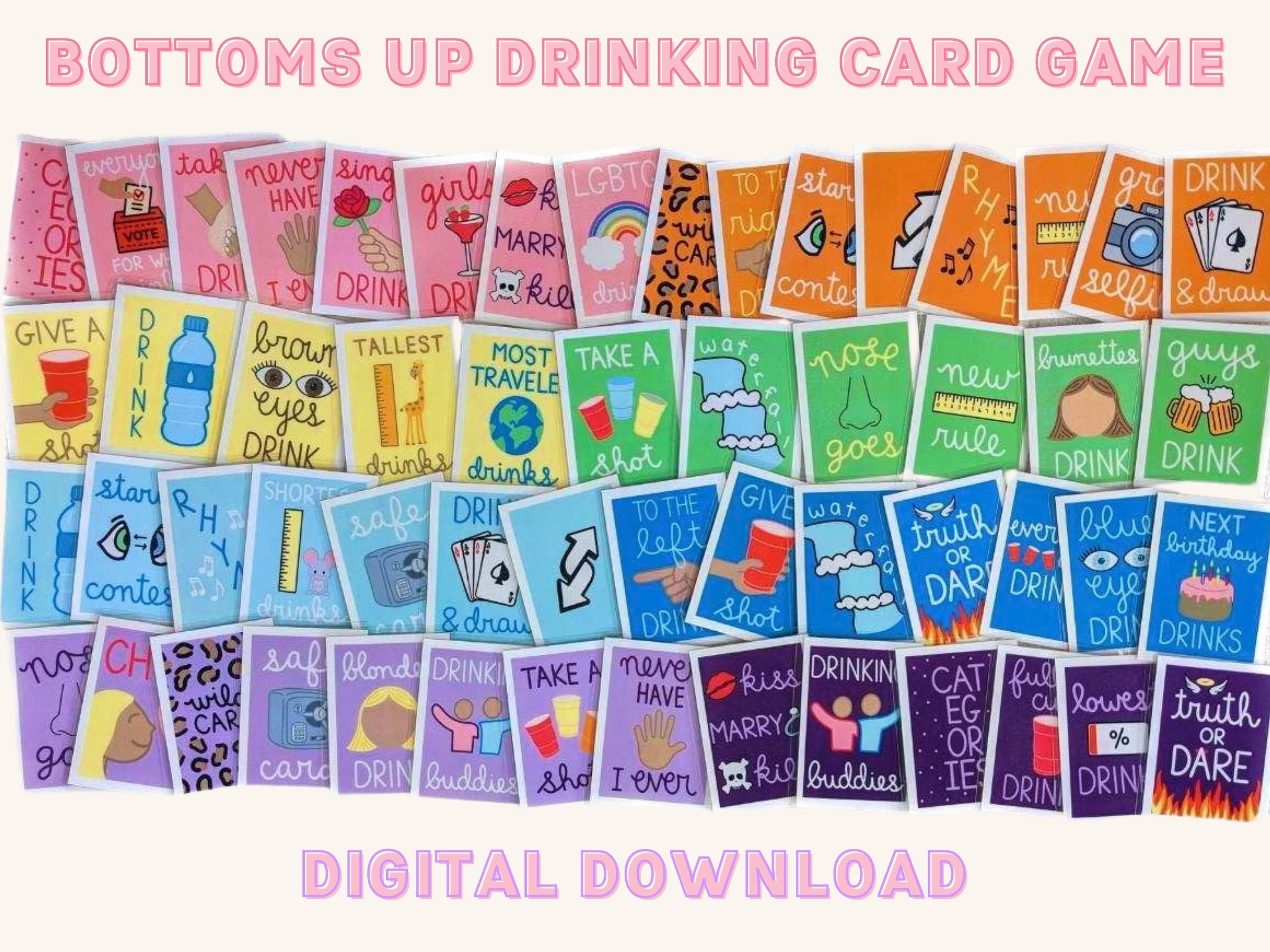 Drinking Card Game Digital Download Bottoms up College/girls  Night/bachelorette Party/21st Birthday/party Game 