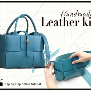 Geschenkidee / Leder Umhängetasche / Gewebte Tasche / Tote bag / Do it yourself Kit / Frauen Tasche / Lichtbeutel / Online-Klasse