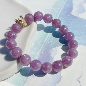 Natural Untreated Purple Lepidolite Beaded Bracelet, 天然龙鳞锂云母葡萄紫水晶能量手串
