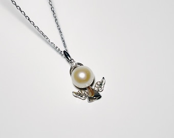 Freshwater Pearl Pendant, 925 Silver Angel Necklace