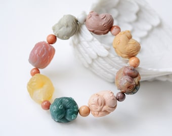 Top Grade Natural Alashan, African, and Hulun Buir Agate Hand Carved Nine Tailed Fox Bracelet, 天然原矿玉化阿拉善非红玛瑙呼伦贝尔玛瑙手工雕刻九尾趴趴狐手串