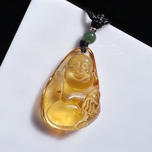 Certified Gem Grade Natural Citrine Hand Carved Buddha Pendant, Carved Hight Translucency Citrine Pendant, 天然宝石级巴西黄水晶手工精雕笑佛如意吊坠