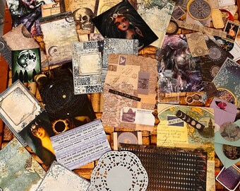 Astralny niebieski niebiański DZIENNIK CZAROWNICY - artykuły do scrapbookingu czarownic - fantazyjne drobiazgi - niebiański papier do dziennika, naklejki