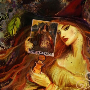Digitale print van mijn Witchy art olieverfschilderij, afdrukbare heksenprint TAROT CARD POSTER