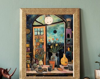 Mystical window art print, witchy  art painting print, whimsical painting print, magical art print poster