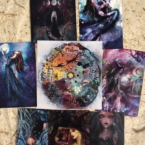 Stampa una copia del mio disegno della ruota dell'anno 2023, stampa artistica della luna delle streghe, set regalo di stampe di streghe raccolte Wiccan, stampa della congrega