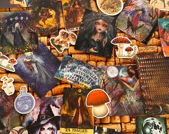 Zestawy Apothecary Wiccan JUNK JOURNAL - botaniczne materiały do scrapbookingu - czarownicze rysunki odręczne, obrazy, wydruki, zestaw