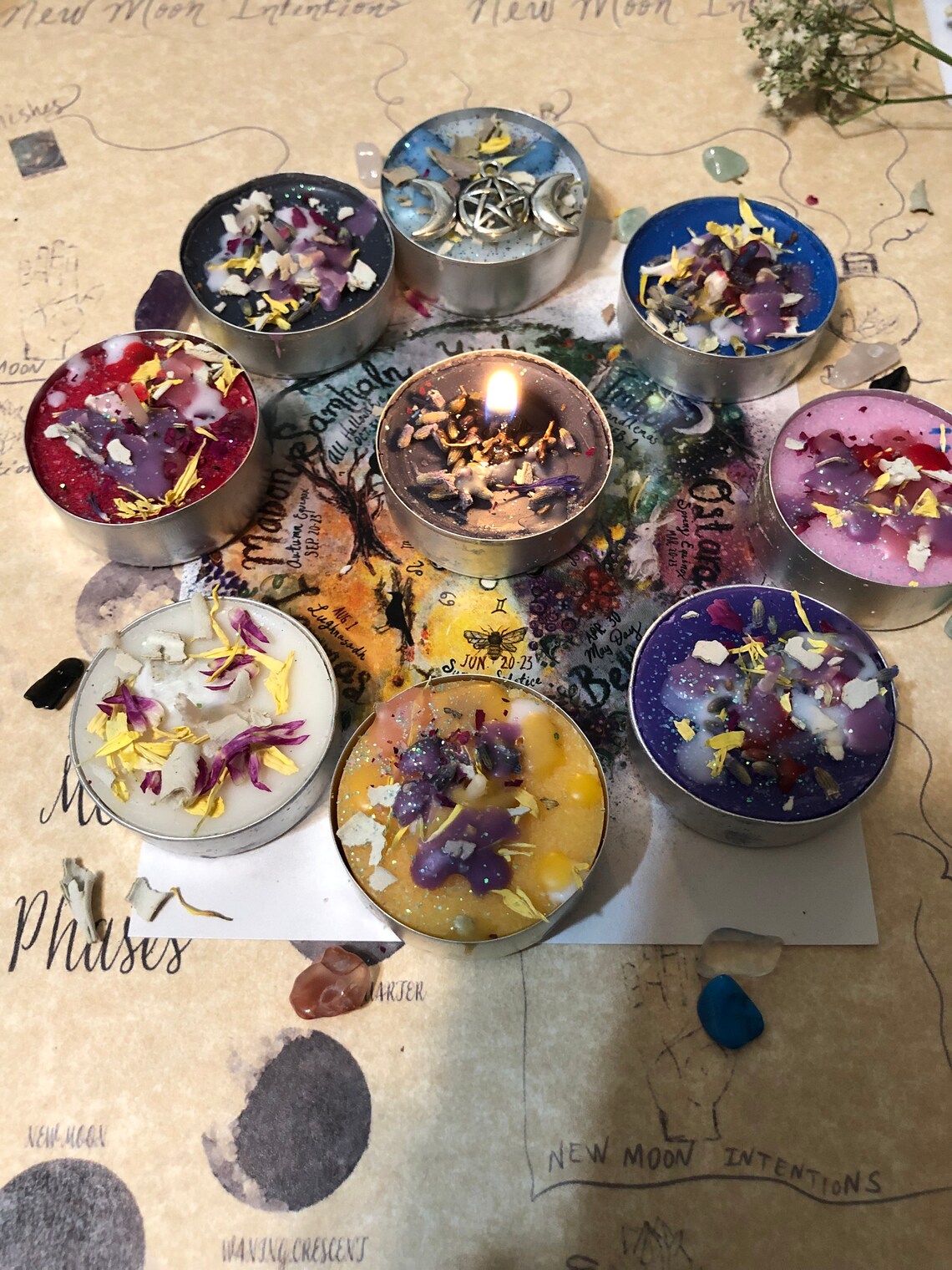 Witch Sabbath Candle Crystal Chart Worksheet Set Wheel of - Etsy