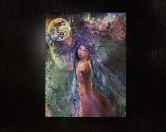 月の妖精のプリント - 月のファンタジーの妖精 私のオリジナル絵画からのアートプリント - 魔女の月のプリント - 月のプリント - 魔女の妖精のプリント
