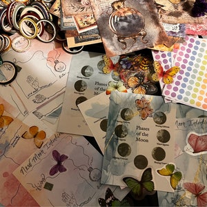 Mega MOON WITCH Junk journal supply bundle, 60pc journaling set, witch JOURNALING charts supplies, grimoire pages, 2024 Happy witch set