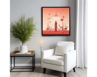 SURREAL MODERN WITCH moon orange  painting, modern Witch Aesthetic hand painted, printed or digital print