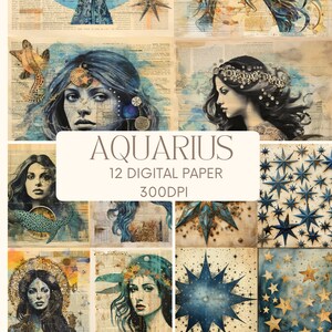 Aquarius Zodiac Journaling Download, Aquarius PRINT ZodiaC, Aquarius Instant Downloadable Wallpaper, Digital Download Poster, Digital Art