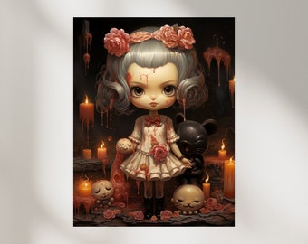 Macabre art, obscure art print, witchy doll art print