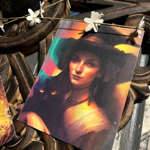 4 CATS  and witches ART print,  Mystical witch Art print, art witchy paper  from my artwork