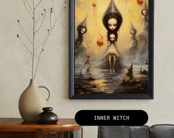 Inner witch art poster print, Goth Creepy art print, occult oddity art print