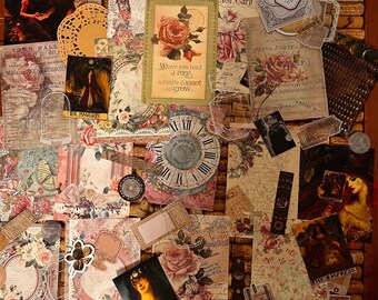Vintage Roses WITCH JOURNAL dostarcza, zestaw wydruków sztuki czarownic - materiały do scrapbookingu czarownic - papier do dziennika, wydruki sztuki, naklejki