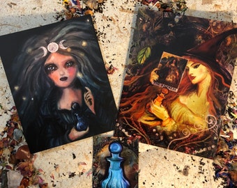 Viktorianischer WITCH Kunstdruck - Triple Moon Hexendruck - Hexen Tarot Poster - Magischer Hexendruck - Hexenästhetik - Hexendekor - Wicca-Druck