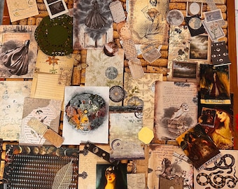 Zestaw materiałów do DZIENNIKA CZAROWNICY - materiały do scrapbookingu czarownic - papier do dziennika, wydruki artystyczne, naklejki