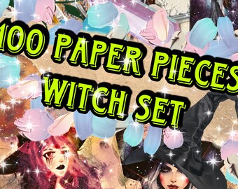 Junk Journal Kit, Hexe Journal Zubehör, 100 Stück Junk-Journal Zubehör, Journaling Zubehör, Scrapbook Zubehör, Scrapbook, Witch Junk