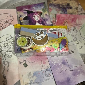 WITCHES  cute kawaii  journal kit junk paper diy vintage  gothic cards mistery tag craft paper prints  diary