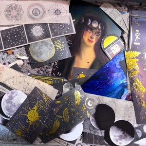 WITCH GIFT - moon celestial witch journal SUPPLIES - constellation junk journal supplies - Witch scrapbook supplies ephemera - journal