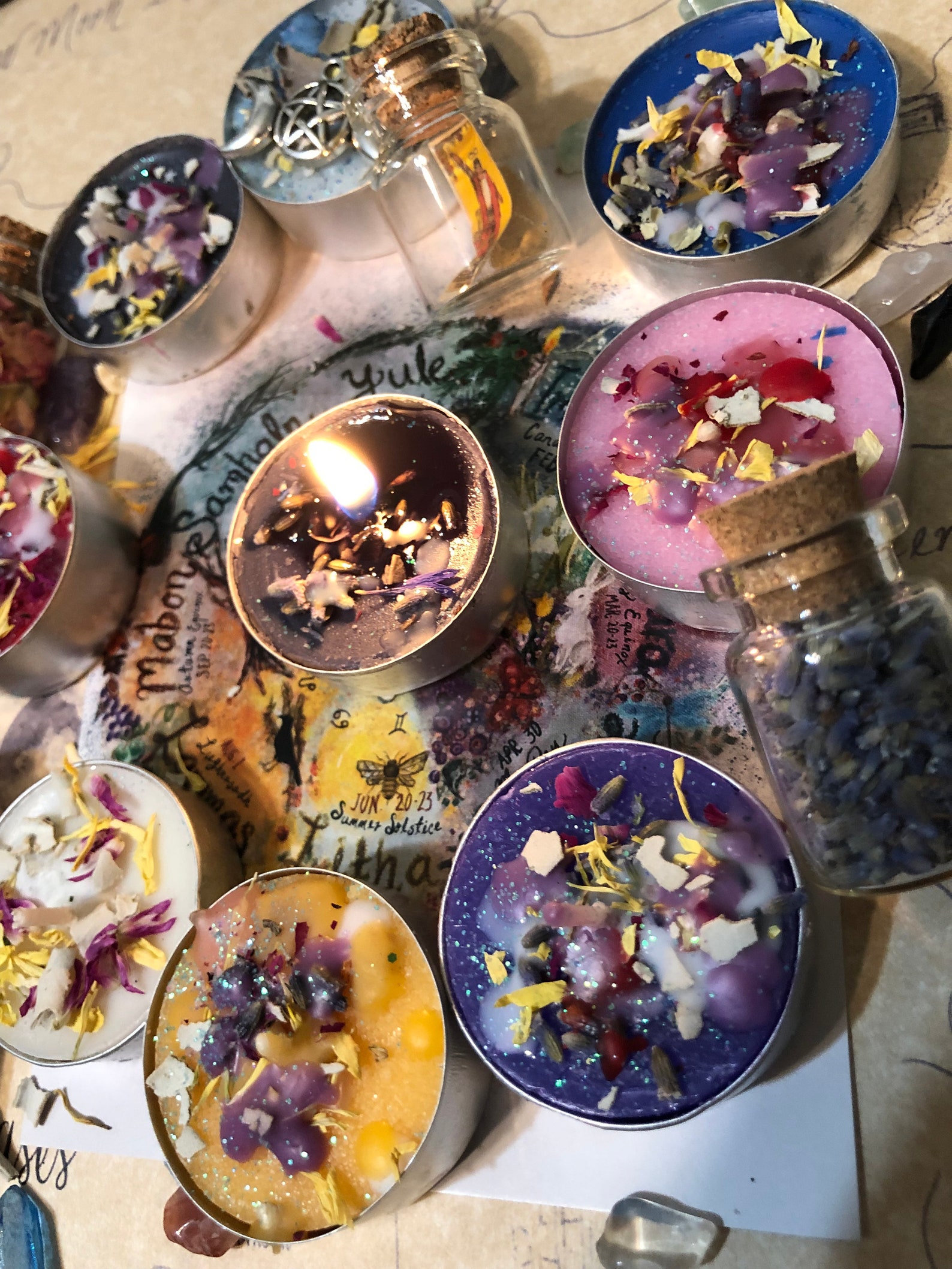 Witch Sabbath Candle Crystal Chart Worksheet Set Wheel of - Etsy