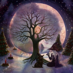 PRINTABLES witchy art, moon cat witch digital Wiccan, Pagan digital