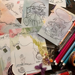 Kawaii witchy JOURNAL SUPPLIES set,Junk Journal Kit, Printable Pages, Witch Ephemera, Bos Pages, Spell Book, Witchcore, ATC Cards, Scrapbook