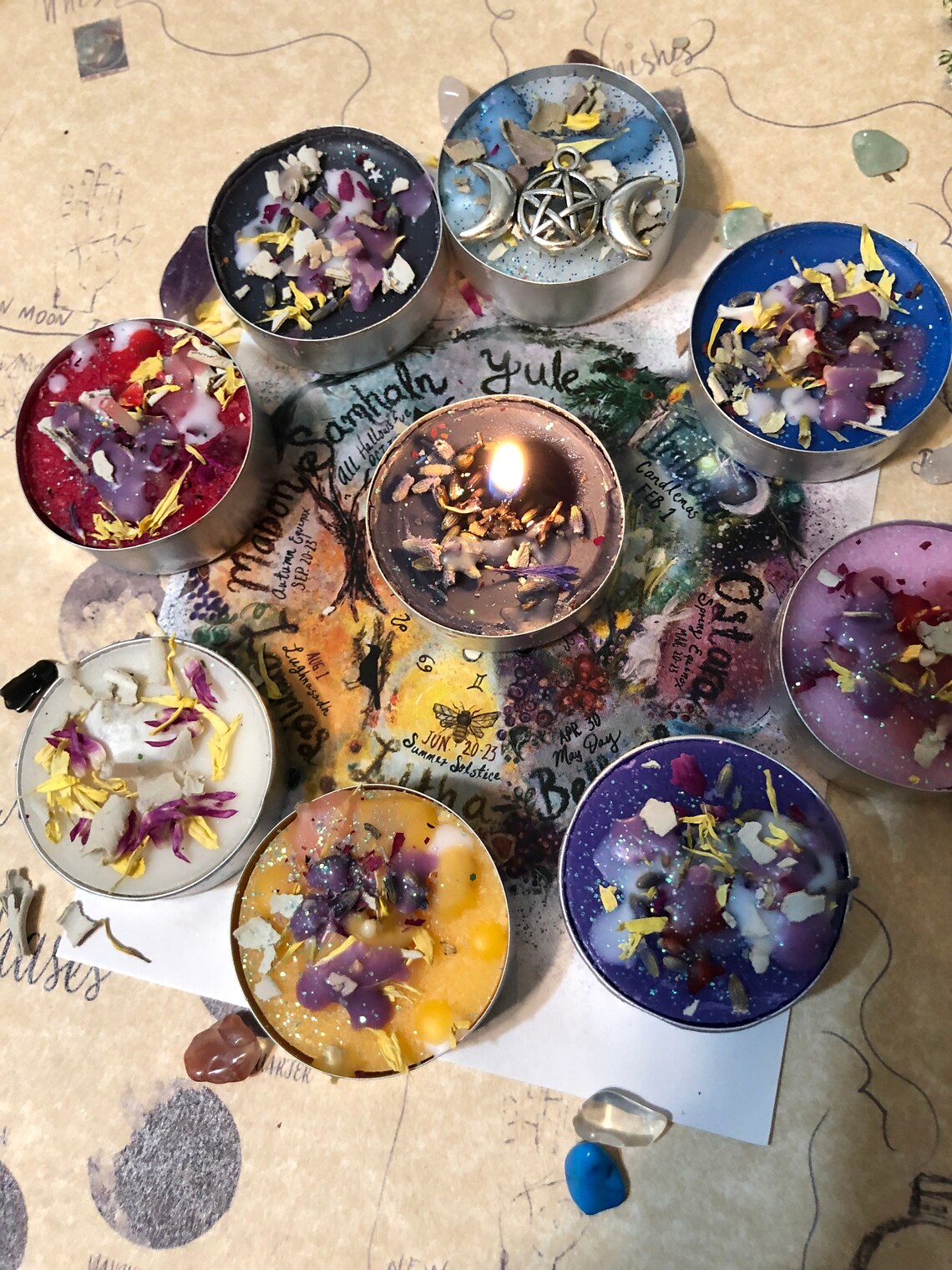 Witch Sabbath Candle Crystal Chart Worksheet Set Wheel of - Etsy