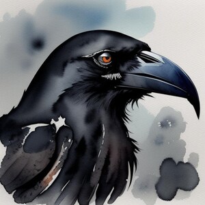 Digital art print of Watercolor CROW, Witch's best friend